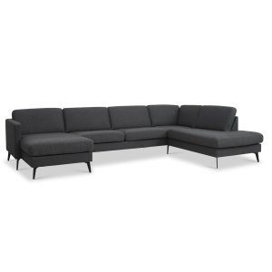 Ask st 55 U OE sofa, m. hjre chaiselong - antracitgr polyester stof og Eiffel ben