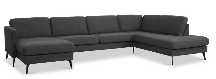 Asksett 55 U OE sofa, med hyre sjeselong - antrasittgr polyesterstoff og Eiffel-ben