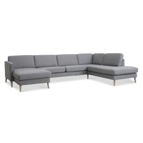 Ask s�t 55 U OE sofa, m. h�jre chaiselong - lys granitgr� polyester stof og natur tr� - Lexpo Living