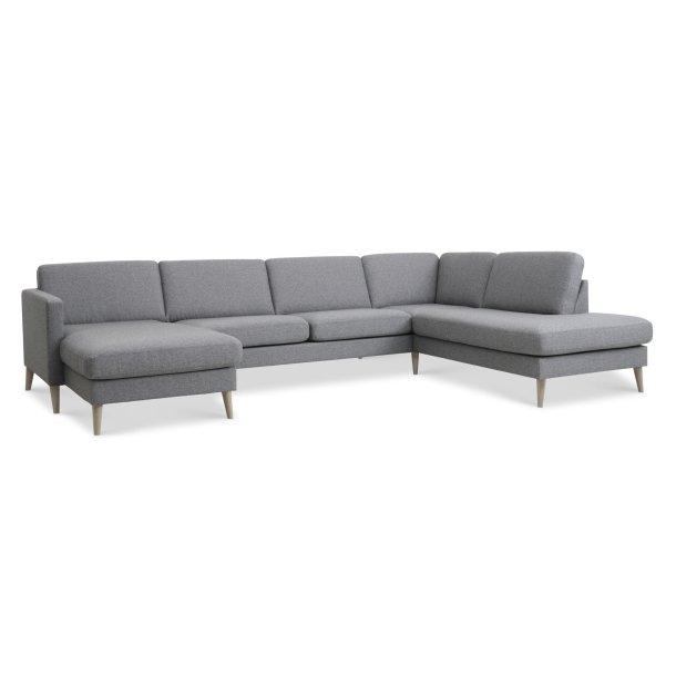 Ask s�t 55 U OE sofa, m. h�jre chaiselong - lys granitgr� polyester stof og natur tr� - Lexpo Living