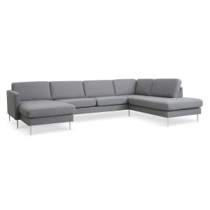 Ask st 55 U OE sofa, m. hjre chaiselong - lys granitgr polyester stof og brstet aluminium