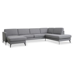 Ask st 55 U OE sofa, m. hjre chaiselong - lys granitgr polyester stof og Eiffel ben