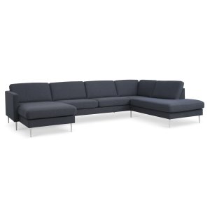 Ask st 55 U OE sofa, m. hjre chaiselong - navy bl polyester stof og brstet aluminium