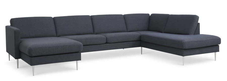 Asksett 55 U OE sofa, med hyre sjeselong - marinebltt polyesterstoff og brstet aluminium