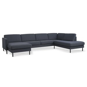 Ask st 55 U OE sofa, m. hjre chaiselong - navy bl polyester stof og sort metal