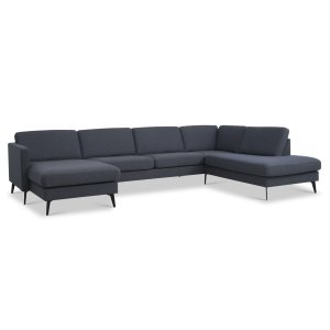 Ask st 55 U OE sofa, m. hjre chaiselong - navy bl polyester stof og Eiffel ben