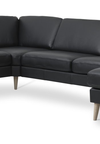 Ash Set 56 U 2C3D Sofa - schwarzes Semianilinleder und Naturholz