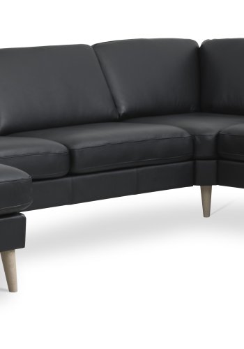 Ash Set 56 U 2C3D Sofa - schwarzes Semianilinleder und Naturholz
