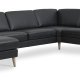 Ash Set 56 U 2C3D Sofa - schwarzes Semianilinleder und Naturholz