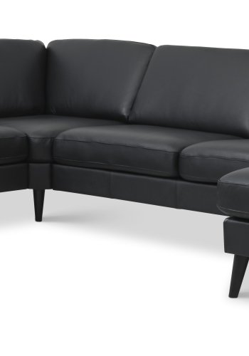 Ash Set 56 U 2C3D Sofa - schwarzes Semianilinleder und schwarzes Holz