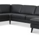 Ash Set 56 U 2C3D Sofa - schwarzes Semianilinleder und schwarzes Holz