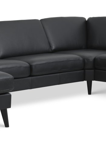 Ash Set 56 U 2C3D Sofa - schwarzes Semianilinleder und schwarzes Holz