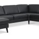 Ash Set 56 U 2C3D Sofa - schwarzes Semianilinleder und schwarzes Holz
