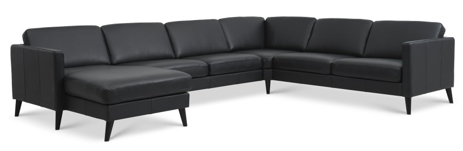 Ash Set 56 U 2C3D Sofa - schwarzes Semianilinleder und schwarzes Holz