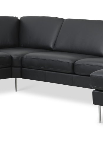 Ash Set 56 U 2C3D Sofa - schwarzes Semianilinleder und gebürstetes Aluminium