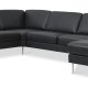 Ash Set 56 U 2C3D Sofa - schwarzes Semianilinleder und gebürstetes Aluminium