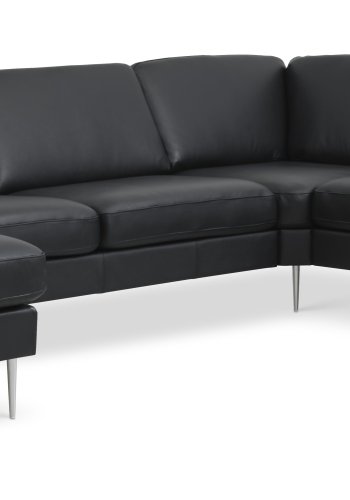 Ash Set 56 U 2C3D Sofa - schwarzes Semianilinleder und gebürstetes Aluminium