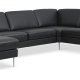 Ash Set 56 U 2C3D Sofa - schwarzes Semianilinleder und gebürstetes Aluminium
