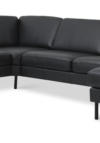 Ash Set 56 U 2C3D Sofa - schwarzes Semianilinleder und schwarzes Metall