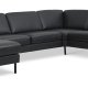 Ash Set 56 U 2C3D Sofa - schwarzes Semianilinleder und schwarzes Metall