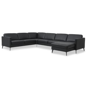 Asksett 56 U 2C3D sofa - svart semianilinskinn og Eiffel-ben