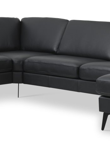 Sofaset Ash 56 U 2C3D - schwarzes Semianilinleder und Eiffel-Beine