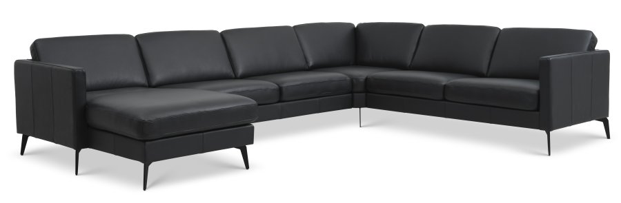 Sofaset Ash 56 U 2C3D - schwarzes Semianilinleder und Eiffel-Beine
