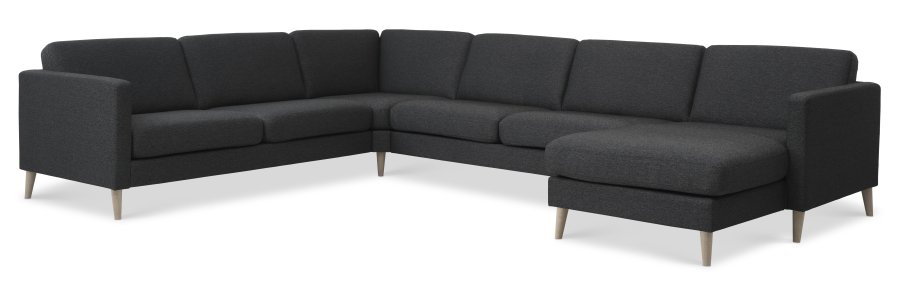 Ash Set 56 U 2C3D Sofa - anthrazitgrauer Polyesterstoff und Naturholz