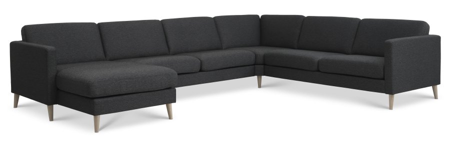 Ash Set 56 U 2C3D Sofa - anthrazitgrauer Polyesterstoff und Naturholz