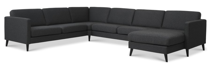 Ash Set 56 U 2C3D Sofa - anthrazitgrauer Polyesterstoff und schwarzes Holz