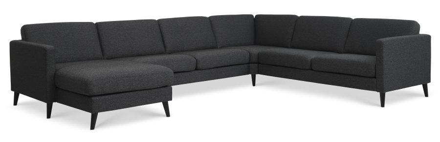Ash Set 56 U 2C3D Sofa - anthrazitgrauer Polyesterstoff und schwarzes Holz
