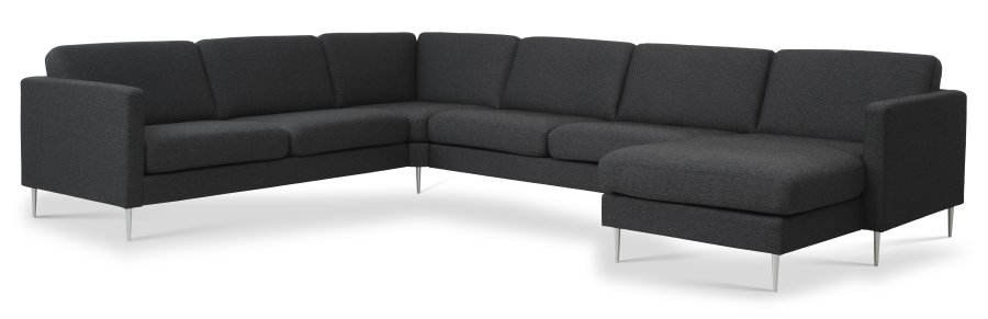 Ash Set 56 U 2C3D Sofa - anthrazitgrauer Polyesterstoff und gebürstetes Aluminium