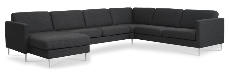 Ash Set 56 U 2C3D Sofa - anthrazitgrauer Polyesterstoff und gebürstetes Aluminium