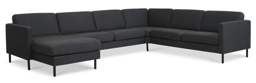 Ash Set 56 U 2C3D Sofa - anthrazitgrauer Polyesterstoff und schwarzes Metall