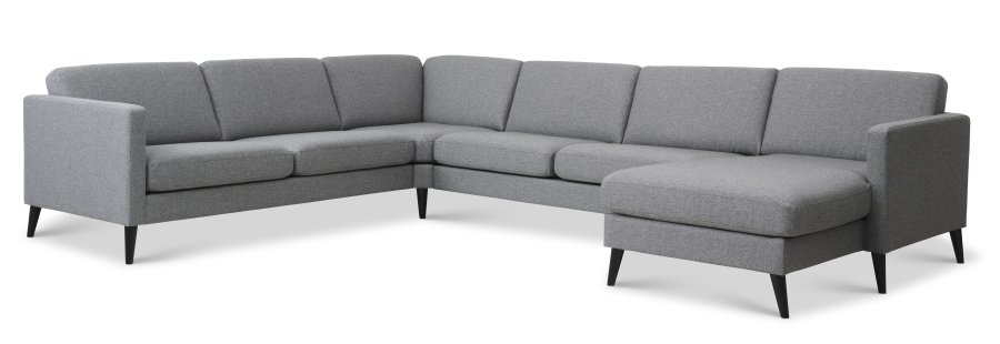 Ash Set 56 U 2C3D Sofa - anthrazitgrauer Polyesterstoff und schwarzes Holz