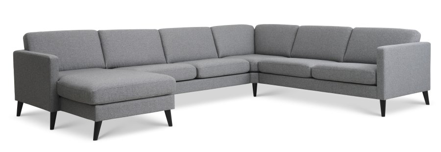 Ash Set 56 U 2C3D Sofa - anthrazitgrauer Polyesterstoff und schwarzes Holz
