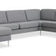 Ash Set 56 U 2C3D Sofa - hellgranitgrauer Polyesterstoff und gebürstetes Aluminium