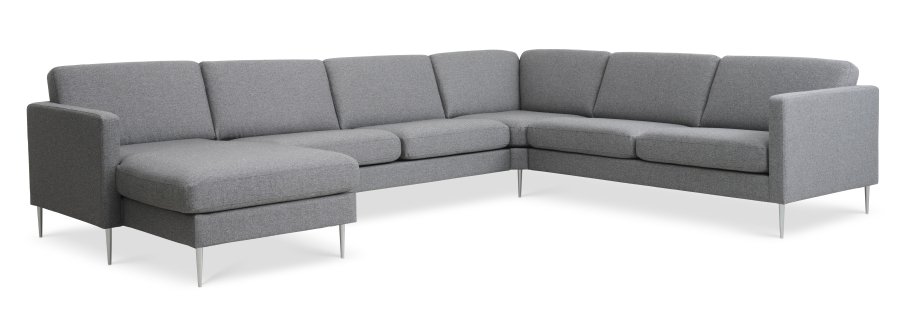 Ash Set 56 U 2C3D Sofa - hellgranitgrauer Polyesterstoff und gebürstetes Aluminium