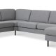 Ash Set 56 U 2C3D Sofa - hellgranitgrauer Polyesterstoff und schwarzes Metall