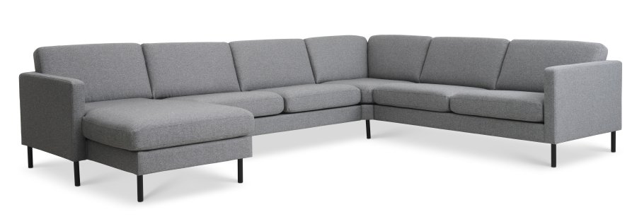 Ash Set 56 U 2C3D Sofa - hellgranitgrauer Polyesterstoff und schwarzes Metall