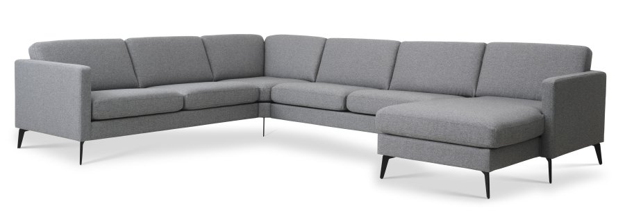 Sofaset Ash 56 U 2C3D – heller granitgrauer Polyesterstoff und Eiffel-Beine