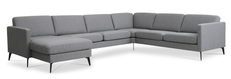 Sofaset Ash 56 U 2C3D – heller granitgrauer Polyesterstoff und Eiffel-Beine