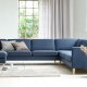 Ash Set 56 U 2C3D Sofa - marineblauer Polyesterstoff und Naturholz
