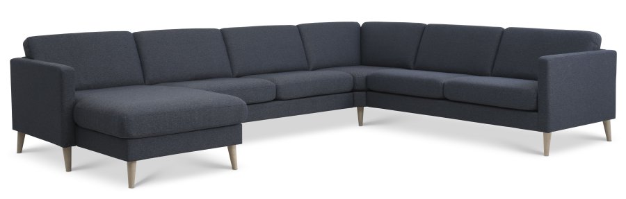 Ash Set 56 U 2C3D Sofa - marineblauer Polyesterstoff und Naturholz