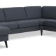Ash Set 56 U 2C3D Sofa - marineblauer Polyesterstoff und schwarzes Holz