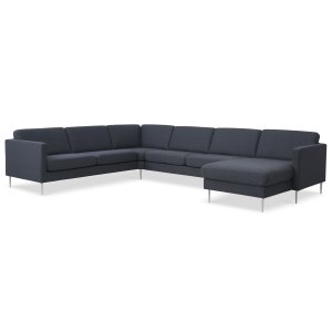 Ask st 56 U 2C3D sofa - navy bl polyester stof og brstet aluminium