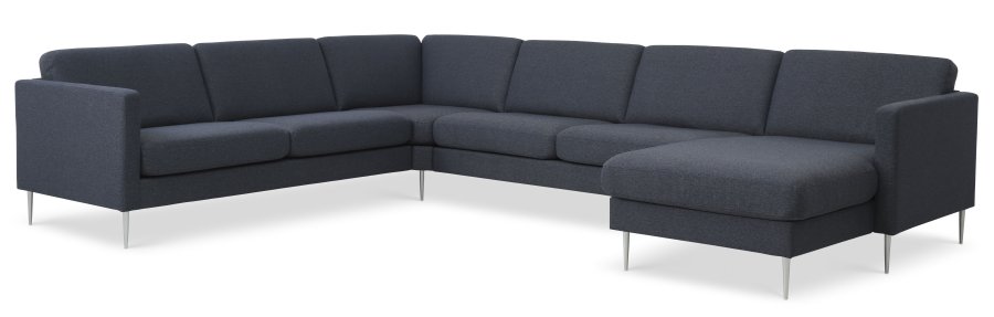 Ash Set 56 U 2C3D Sofa - marineblauer Polyesterstoff und gebürstetes Aluminium