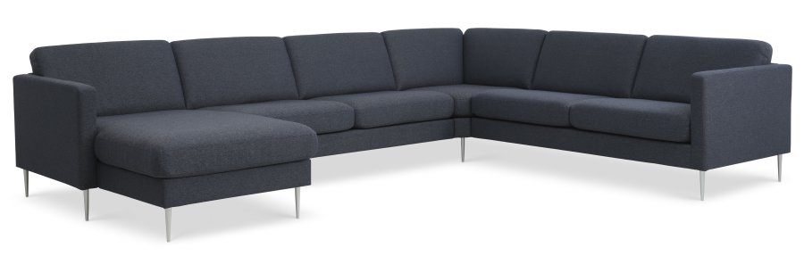 Ash Set 56 U 2C3D Sofa - marineblauer Polyesterstoff und gebürstetes Aluminium
