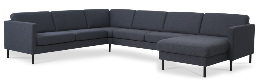 Ash Set 56 U 2C3D Sofa - marineblauer Polyesterstoff und schwarzes Metall
