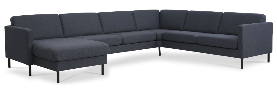 Ash Set 56 U 2C3D Sofa - marineblauer Polyesterstoff und schwarzes Metall
